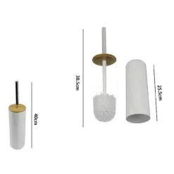 PORTA SCOPINO CON SCOPETTINO SPAZZOLONE WC BAGNO BIANCO FINITURE LEGNO 69485