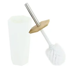 PORTA SCOPINO ESAGONALE GEOMETRICO BIANCO LEGNO CON SCOPETTINO SPAZZOLONE WC BAGNO 10839