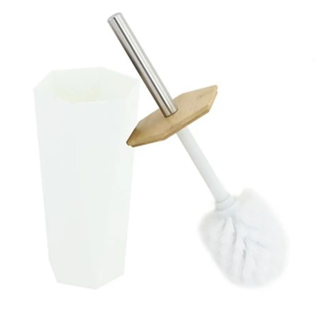 PORTA SCOPINO ESAGONALE GEOMETRICO BIANCO LEGNO CON SCOPETTINO SPAZZOLONE WC BAGNO 10839