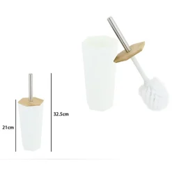 PORTA SCOPINO ESAGONALE GEOMETRICO BIANCO LEGNO CON SCOPETTINO SPAZZOLONE WC BAGNO 10839