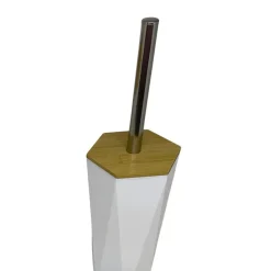 PORTA SCOPINO ESAGONALE GEOMETRICO BIANCO LEGNO CON SCOPETTINO SPAZZOLONE WC BAGNO 10839