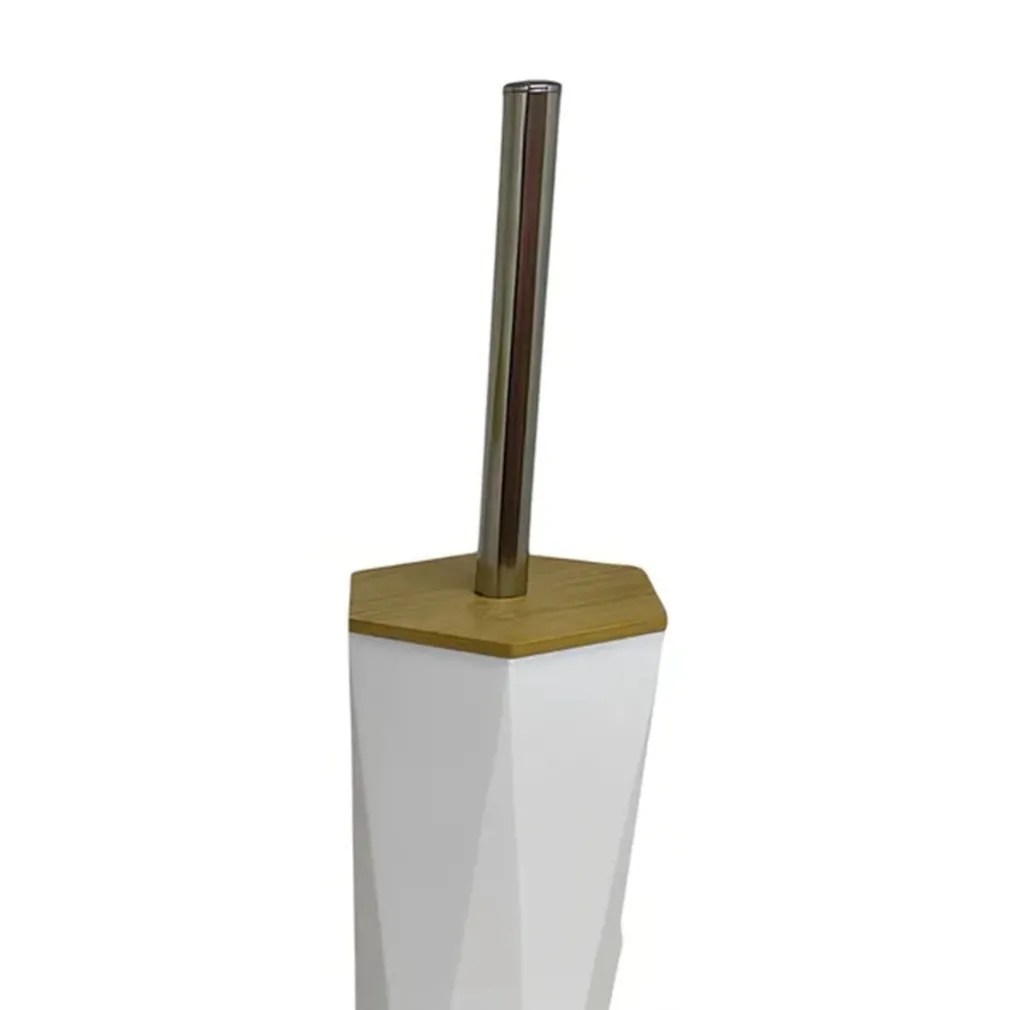 PORTA SCOPINO ESAGONALE GEOMETRICO BIANCO LEGNO CON SCOPETTINO SPAZZOLONE WC BAGNO 10839