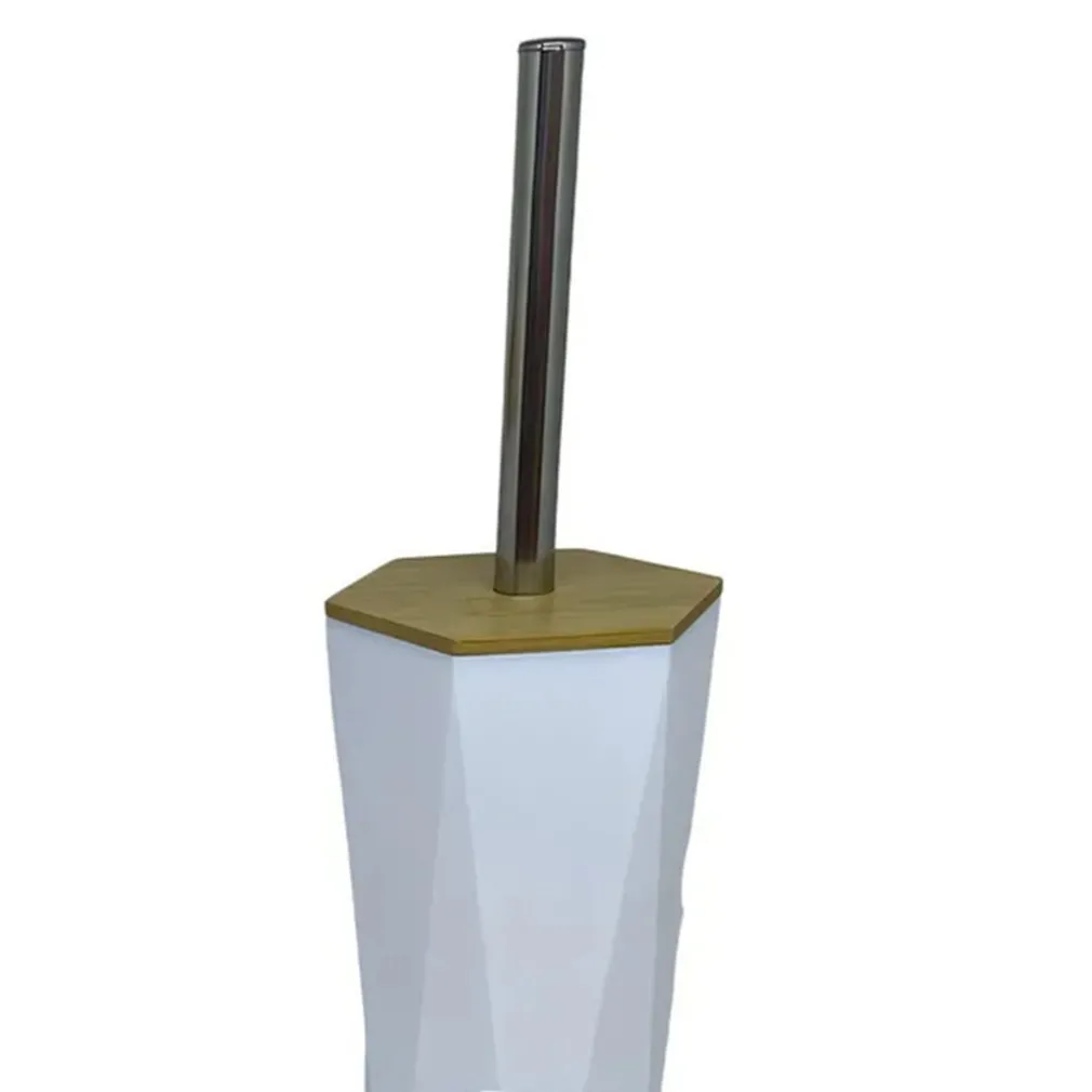 PORTA SCOPINO ESAGONALE GEOMETRICO BIANCO LEGNO CON SCOPETTINO SPAZZOLONE WC BAGNO 10839