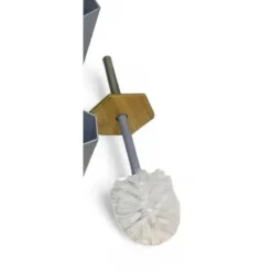 PORTA SCOPINO ESAGONALE GEOMETRICO GRIGIO LEGNO CON SCOPETTINO SPAZZOLONE WC BAGNO 10849