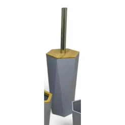 PORTA SCOPINO ESAGONALE GEOMETRICO GRIGIO LEGNO CON SCOPETTINO SPAZZOLONE WC BAGNO 10849