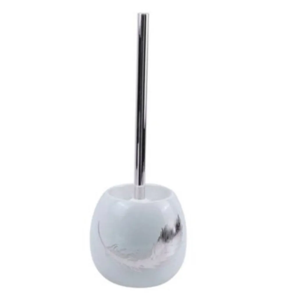 PORTA SCOPINO IN CERAMICA BIANCA DECORATO CON PIUMA ARGENTO SCOPINO BAGNO 59901