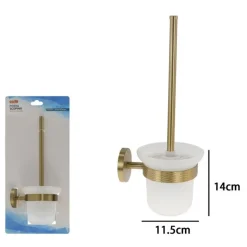 PORTA SCOPINO PER WC IN ACCIAIO ORO CON BICCHIERE VETRO SATINATO ACCESSORIO BAGNO 87935
