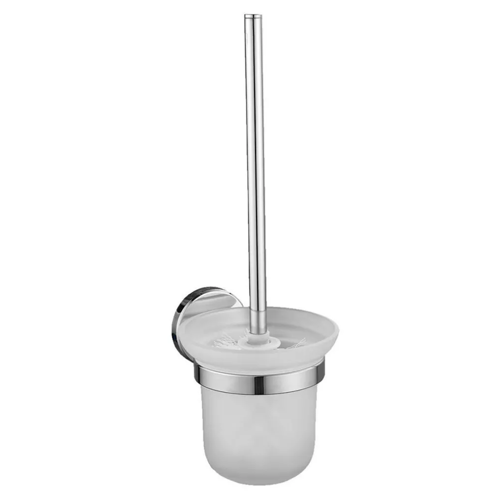 PORTA SCOPINO PER WC IN ACCIAIO SATINATO CON BICCHIERE VETRO SATINATO ARREDO BAGNO 87913