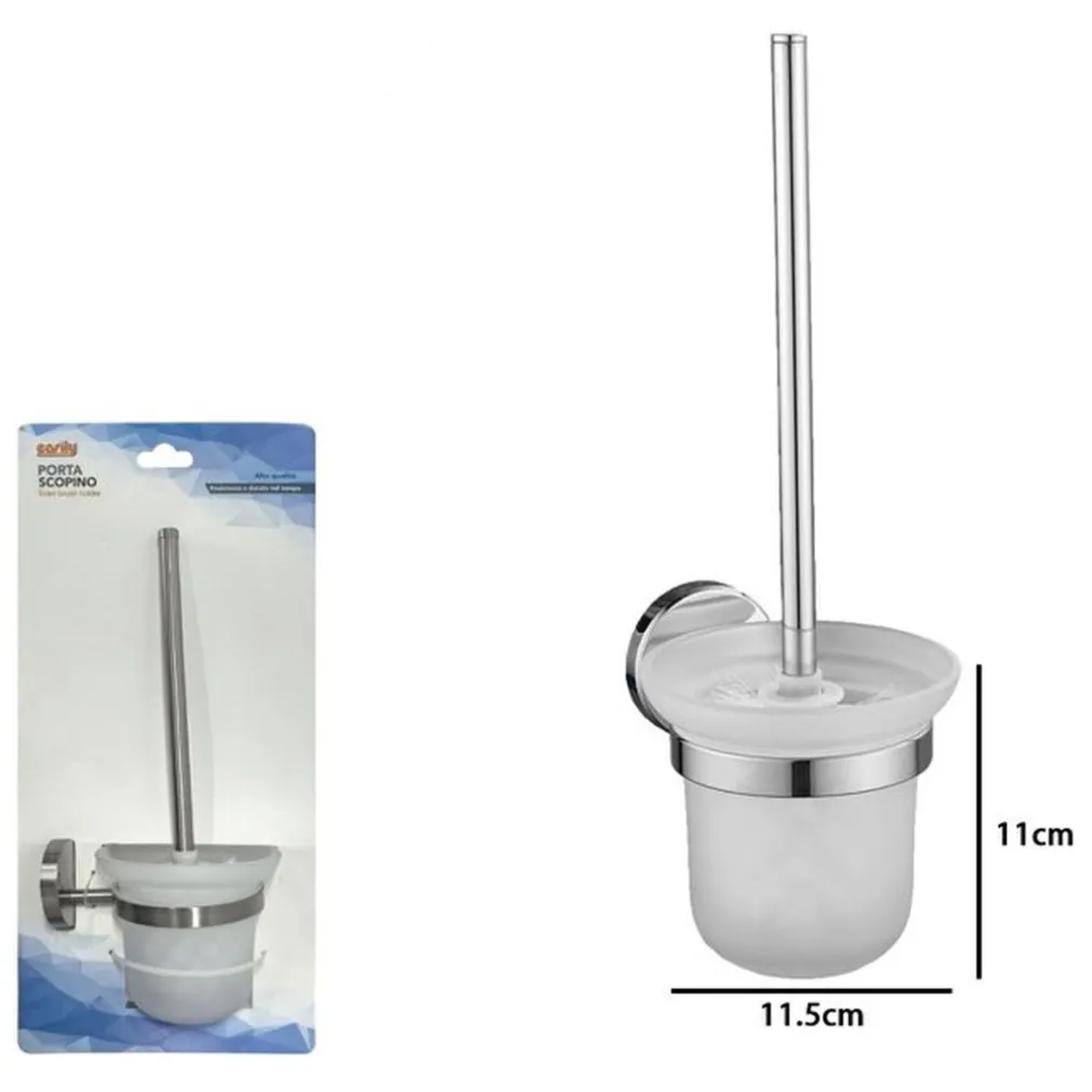 PORTA SCOPINO PER WC IN ACCIAIO SATINATO CON BICCHIERE VETRO SATINATO ARREDO BAGNO 87913
