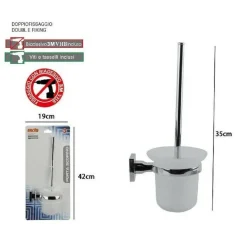 PORTA SCOPINO WC COMPLETO VETRO SATINATO FISSAGGIO A PARETE BAGNO SQUARE 59193