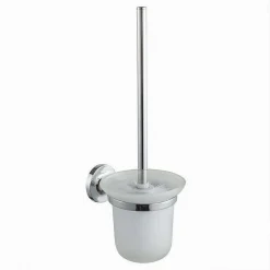 PORTA SCOPINO WC CON SCOPINO COMPLETO VETRO SATINATO FISSAGGIO PARETE BAGNO 79815