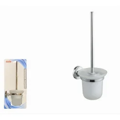 PORTA SCOPINO WC CON SCOPINO COMPLETO VETRO SATINATO FISSAGGIO PARETE BAGNO 79815