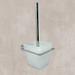 PORTA SCOPINO WC SCOPETTINO COMPLETO VETRO SATINATO FISSAGGIO PARETE BAGNO CUBO 87220