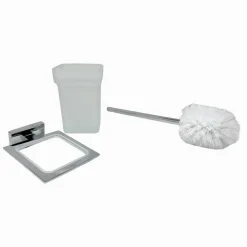 PORTA SCOPINO WC SCOPETTINO COMPLETO VETRO SATINATO FISSAGGIO PARETE BAGNO CUBO 87220