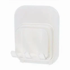 PORTA SPAZZOLINI ADESIVO DOPPI GANCI MULTIUSO SUPPORTO PER BAGNO A PARETE 87360