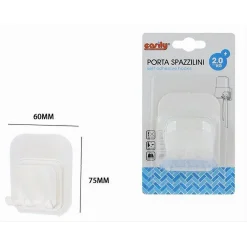 PORTA SPAZZOLINI ADESIVO DOPPI GANCI MULTIUSO SUPPORTO PER BAGNO A PARETE 87360