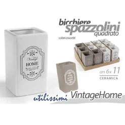 PORTA SPAZZOLINI BICCHIERE CERAMICA VINTAGE HOME 6X11CM COLORI ASSORTITI 749568