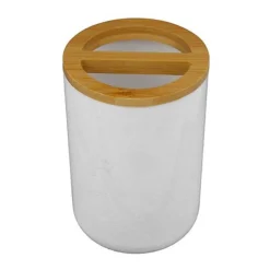 PORTA SPAZZOLINI BICCHIERE ACCESSORI BAGNO 2 FORI BIANCO LEGNO CONTENITORE 69478