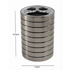 PORTA SPAZZOLINI BICCHIERE A 3 FORI ARGENTO A RIGHE MODERNO ARREDO BAGNO 10389