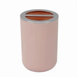 PORTA SPAZZOLINI BICCHIERE ACCESSORI BAGNO 2 FORI ROSA SILVER CONTENITORE 79869