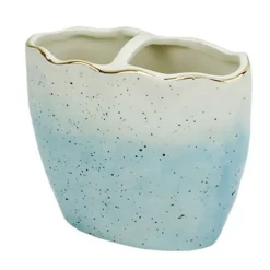 PORTA SPAZZOLINI BICCHIERE BAGNO 2 FORI BIANCO AZZURRO CON EFFETTO PIETRA 79273