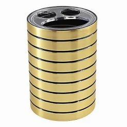 PORTA SPAZZOLINI BICCHIERE A 3 FORI ORO A RIGHE STILE MODERNO ARREDO BAGNO 10385