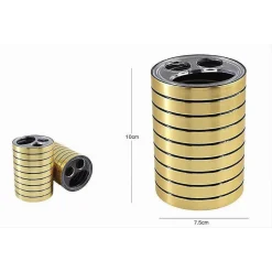 PORTA SPAZZOLINI BICCHIERE A 3 FORI ORO A RIGHE STILE MODERNO ARREDO BAGNO 10385