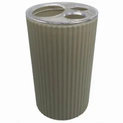 PORTA SPAZZOLINI BICCHIERE ACCESSORIO PER ARREDO BAGNO BEIGE RIGATO 3 FORI 79166