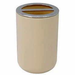 PORTA SPAZZOLINI BICCHIERE ACCESSORI BAGNO 2 FORI BEIGE SILVER CONTENITORE 79881