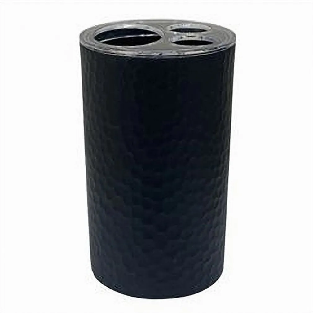 PORTA SPAZZOLINI BICCHIERE ACCESSORIO BAGNO NERO 3 FORI PORTASPAZZOLINI 79182