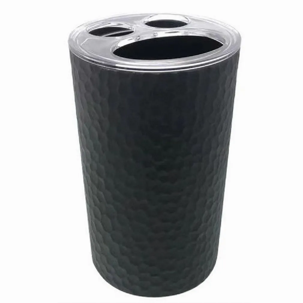 PORTA SPAZZOLINI BICCHIERE ACCESSORIO BAGNO NERO 3 FORI PORTASPAZZOLINI 79182