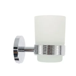 PORTA SPAZZOLINI DA DENTI IN ACCIAIO LUCIDO CON BICCHIERE VETRO SATINATO BAGNO 87917