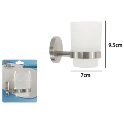 PORTA SPAZZOLINI DA DENTI IN ACCIAIO SATINATO CON BICCHIERE VETRO SATINATO BAGNO 87906