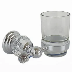 PORTA SPAZZOLINI DENTIFRICIO CON BICCHIERE IN VETRO A PARETE BAGNO CRYSTAL 52822