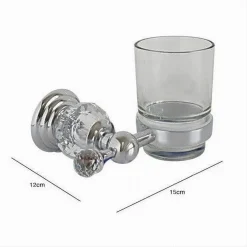 PORTA SPAZZOLINI DENTIFRICIO CON BICCHIERE IN VETRO A PARETE BAGNO CRYSTAL 52822
