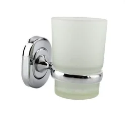 PORTA SPAZZOLINI DENTIFRICIO CON BICCHIERE VETRO SATINATO A PARETE BAGNO 69182