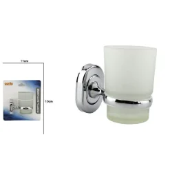 PORTA SPAZZOLINI DENTIFRICIO CON BICCHIERE VETRO SATINATO A PARETE BAGNO 69182