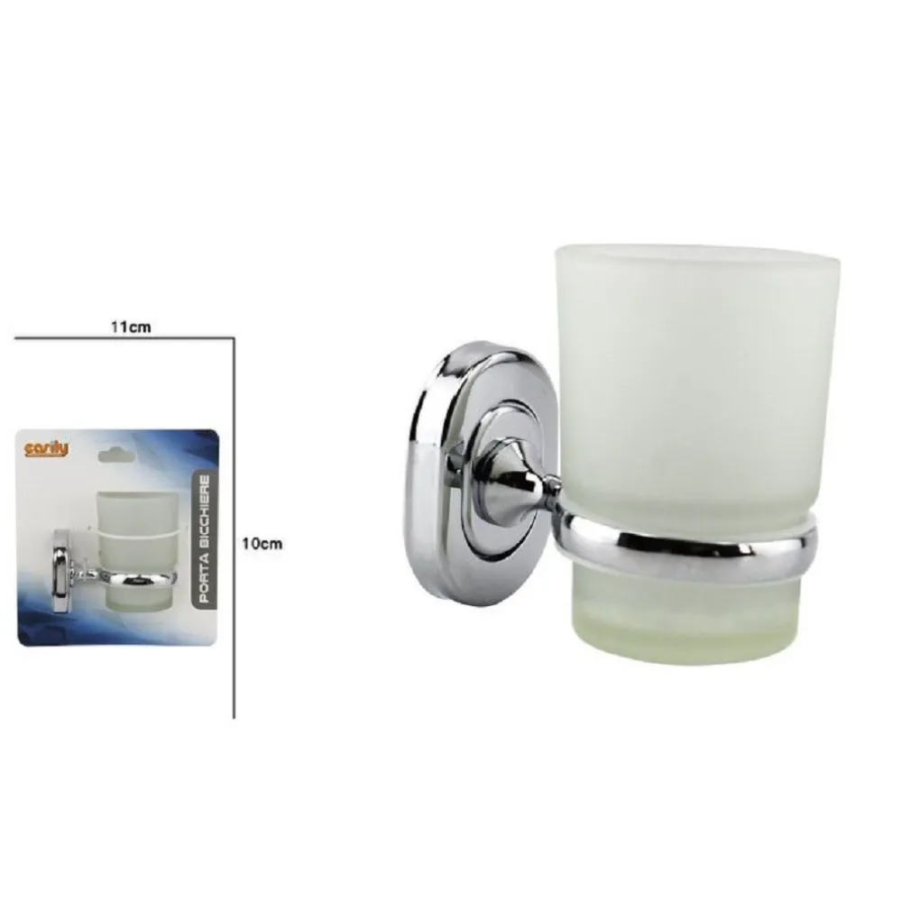 PORTA SPAZZOLINI DENTIFRICIO CON BICCHIERE VETRO SATINATO A PARETE BAGNO 69182