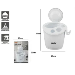 PORTA SPAZZOLINI DENTIFRICIO A VENTOSA BIANCO CONTENITORE PARETE BAGNO 59541