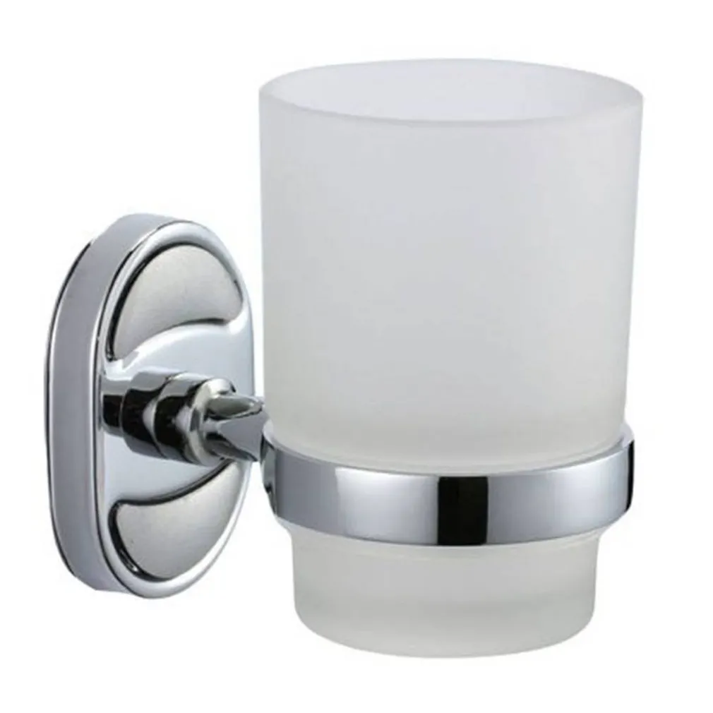 PORTA SPAZZOLINI DENTIFRICIO BICCHIERE VETRO SATINATO PARETE BAGNO OVALE 52007