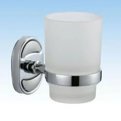 PORTA SPAZZOLINI DENTIFRICIO BICCHIERE VETRO SATINATO PARETE BAGNO OVALE 52007