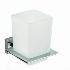 PORTA SPAZZOLINI DENTIFRICIO CON BICCHIERE VETRO PARETE ARREDO BAGNO CUBO 87213