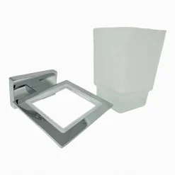 PORTA SPAZZOLINI DENTIFRICIO CON BICCHIERE VETRO PARETE ARREDO BAGNO CUBO 87213