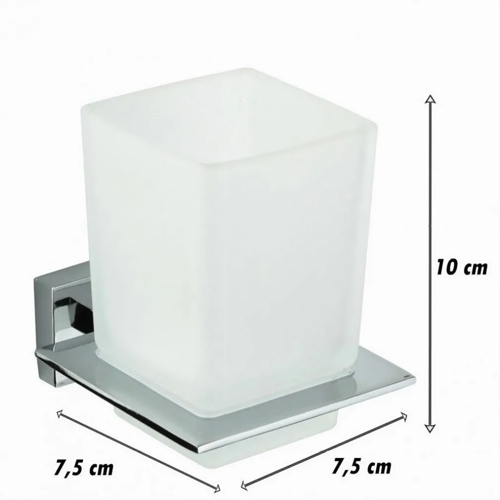 PORTA SPAZZOLINI DENTIFRICIO CON BICCHIERE VETRO PARETE ARREDO BAGNO CUBO 87213