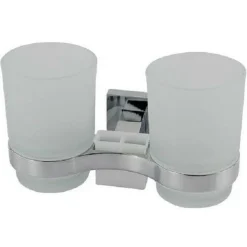 PORTA SPAZZOLINO 2 BICCHIERI DENTIFRICIO MURO PARETE ACCIAIO VETRO SQUARE 59187