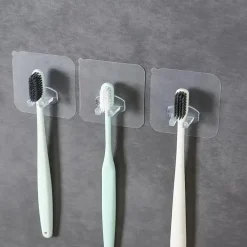 PORTA SPAZZOLINO DA DENTI GANCIO AUTOADESIVO TRASPARENTE DA PARETE BAGNO 87751