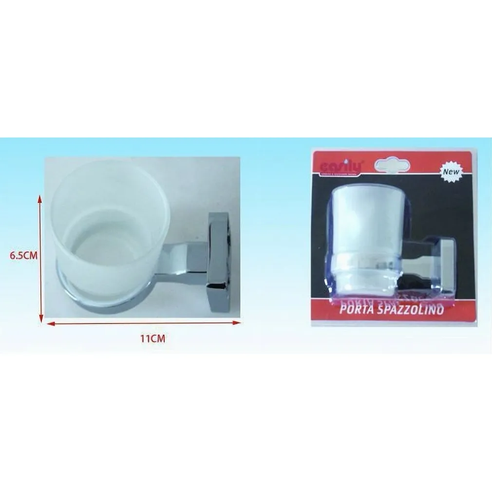 PORTA SPAZZOLINO DENTIFRICIO BICCHIERE VETRO SATINATO PARETE MURO BAGNO 52201A