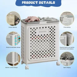 PORTABIANCHERIA CON RUOTE IN PLASTICA PIEGHEVOLE PORTATILE LAVANDERIA BAGNO