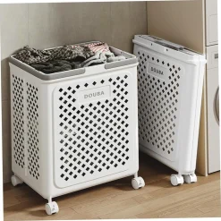 PORTABIANCHERIA CON RUOTE IN PLASTICA PIEGHEVOLE PORTATILE LAVANDERIA BAGNO