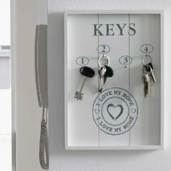 PORTACHIAVI PANNELLO APPENDI CHIAVI IN LEGNO 4 GANCI 24 X 32 CM I LOVE MY HOME